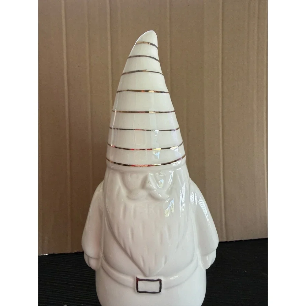 Paper Source Paula Joerling White Stoneware Gnome Vase Silver Stripe Holiday 8